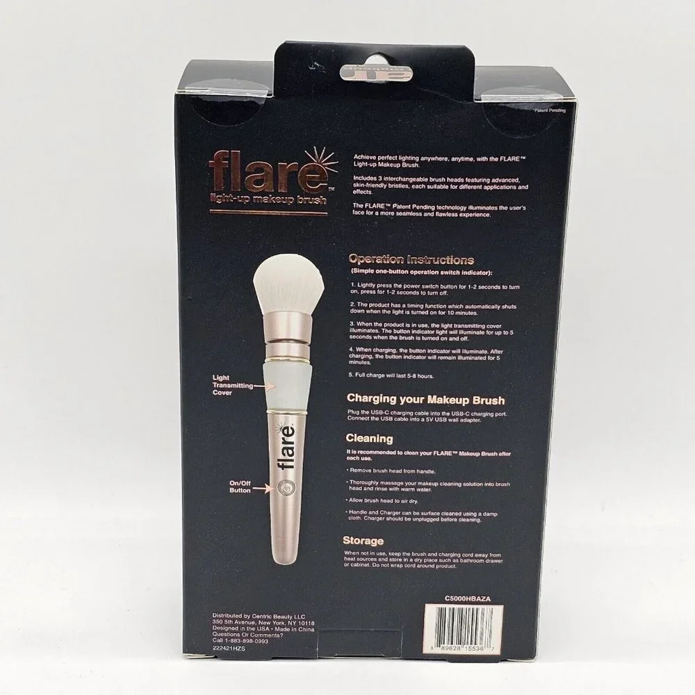 Flare Light Up Makeup Brush Rechargeable Heads Rose Gold Travel Bag USB Charger